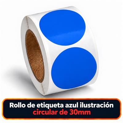 Rollo de etiqueta Ilustración Circular Azul 30 Diametro (B40 ROLLO x 1000)
